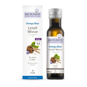 OMEGA BLUE – MIESZANKA Z OLEJEM LNIANYM (ORZECHY WŁOSKIE, ALGI MORSKIE) BIO 100 ml – BIO PLANETE