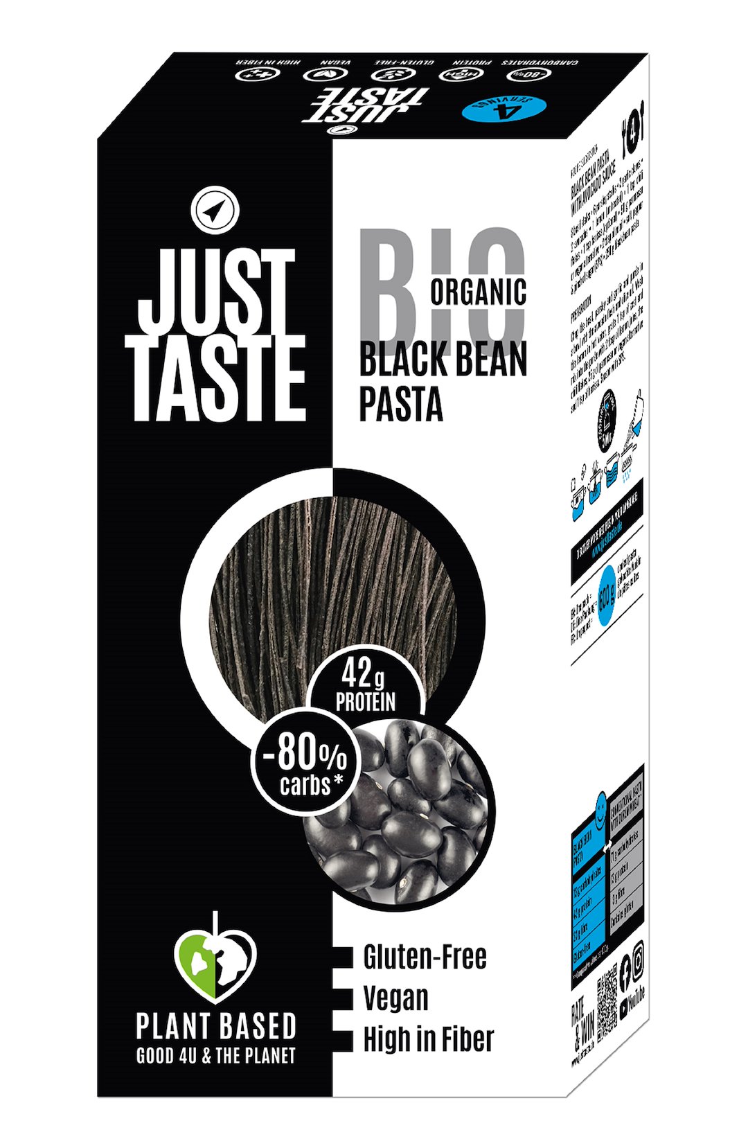 MAKARON PROTEINOWY (Z FASOLI CZARNEJ I SOI ZIELONEJ) SPAGHETTI BEZGLUTENOWY BIO 250 g – JUST TASTE