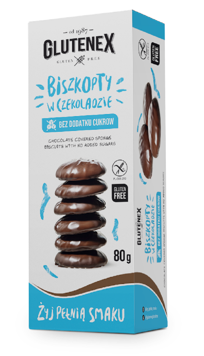 BISZKOPTY W CZEKOLADZIE BEZ DODATKU CUKRÓW BEZGLUTENOWE 80 g – GLUTENEX