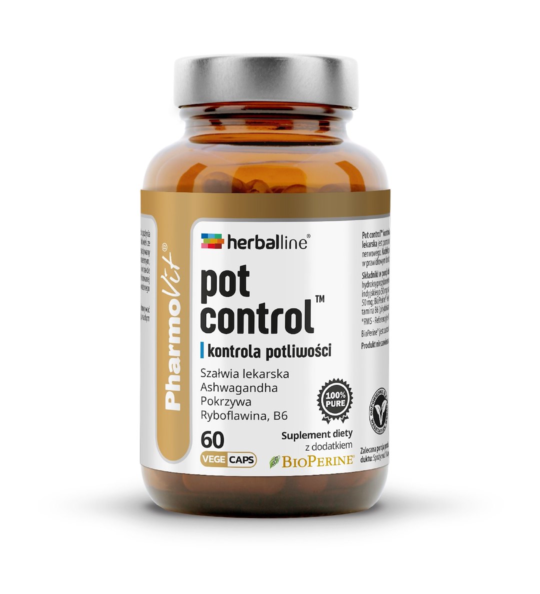 KAPSUŁKI NA KONTROLĘ POTLIWOŚCI (POT CONTROL) BEZGLUTENOWE 60 szt. – PHARMOVIT (HERBALLINE)