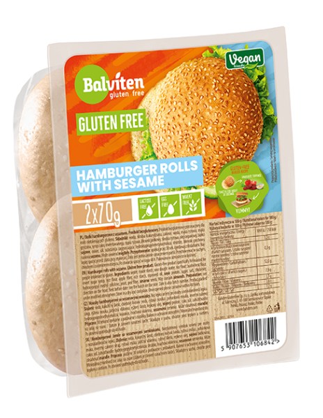 BUŁKI DO HAMBURGERÓW Z SEZAMEM BEZGLUTENOWE (2 szt.) 140 g – BALVITEN
