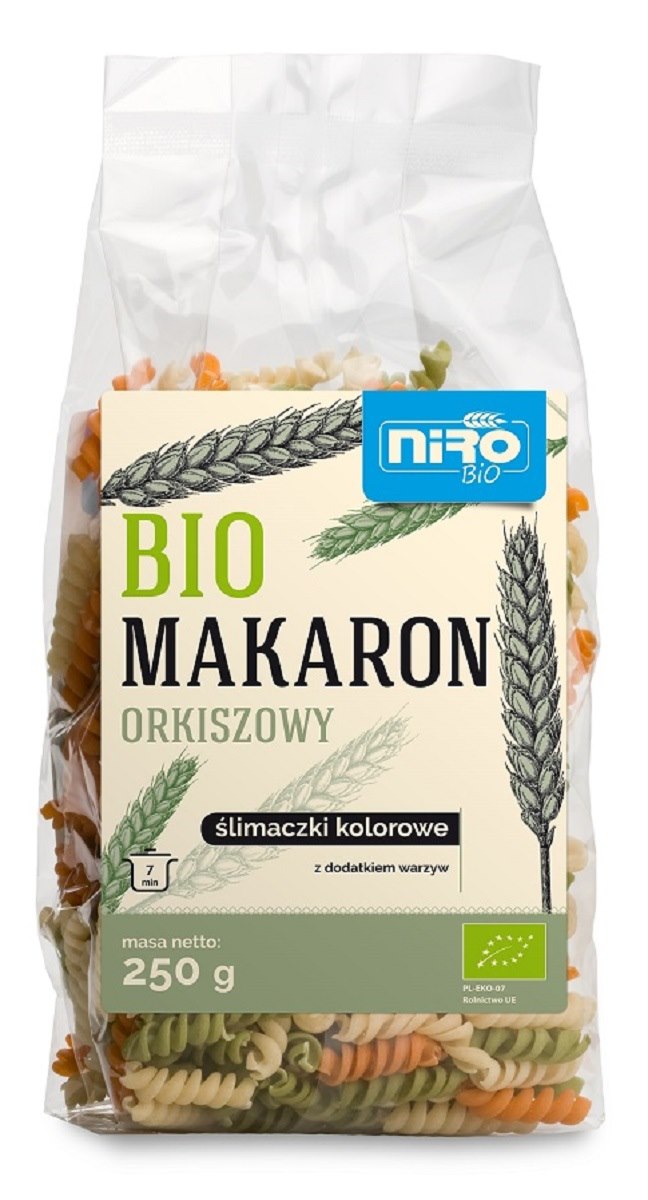 MAKARON (ORKISZOWY TRÓJKOLOROWY) ŚLIMACZKI BIO 250 g – NIRO