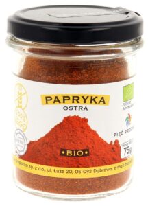 PAPRYKA OSTRA MIELONA BEZGLUTENOWA BIO 75 g – PIĘĆ PRZEMIAN